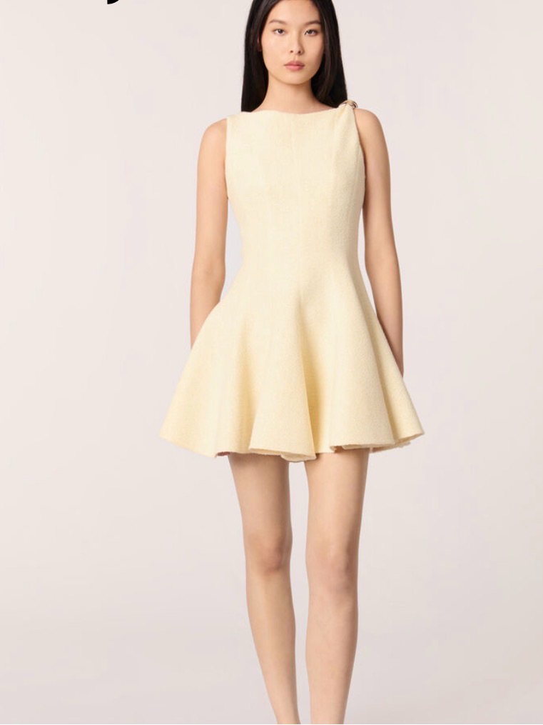 Maje Risoleil Tweed Mini Dress Buckle Accent Pale Yellow Size 36/S $470
